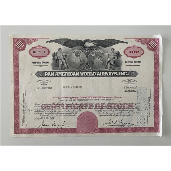 Pan American World Airways, INC One Hundred Shares Certificate of Stock