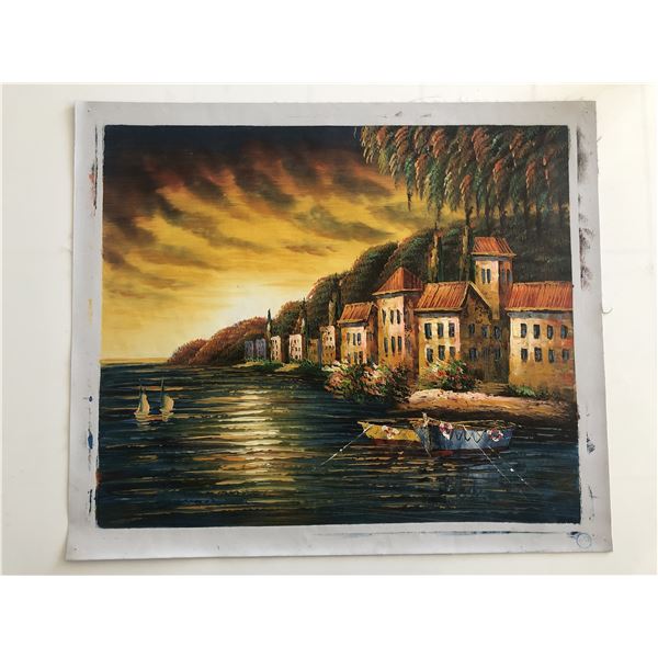 Seaside Town original painting on canvas