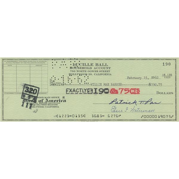 Lucille Ball signed check