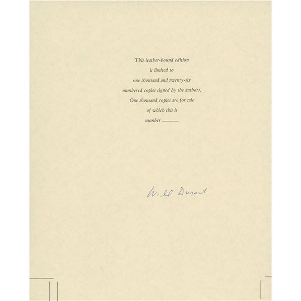 Will Durant signed book insert