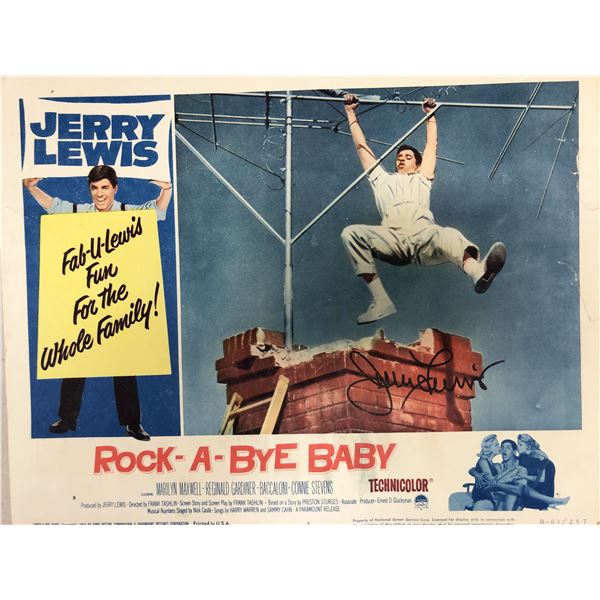 Rock-A-Bye Baby Jerry Lewis signed lobby card. GFA Authenticated