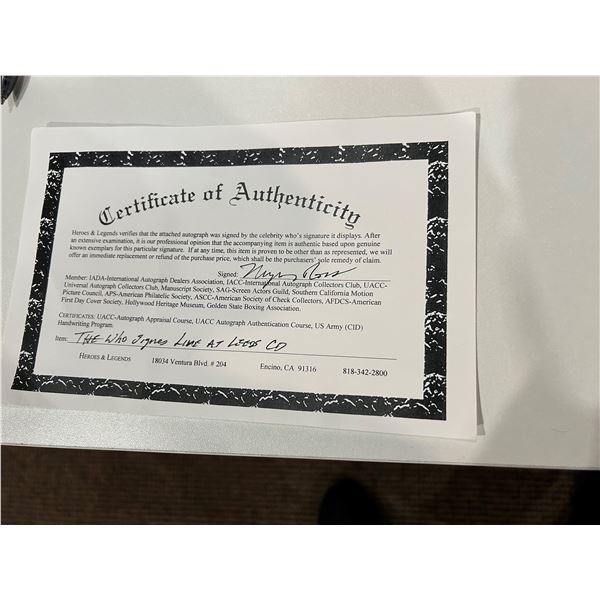 The Who band signed ''Live at Leeds'' CD cover