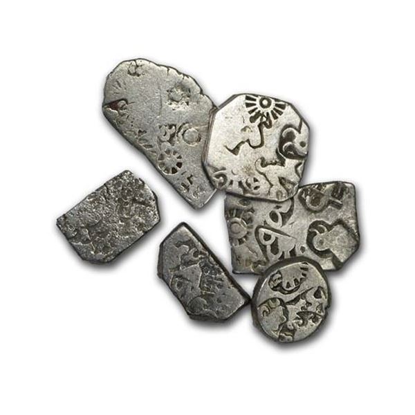 Mauryan Empire Silver Karshapana (322-185 BC) Fine Lot of 6 Coins Varied