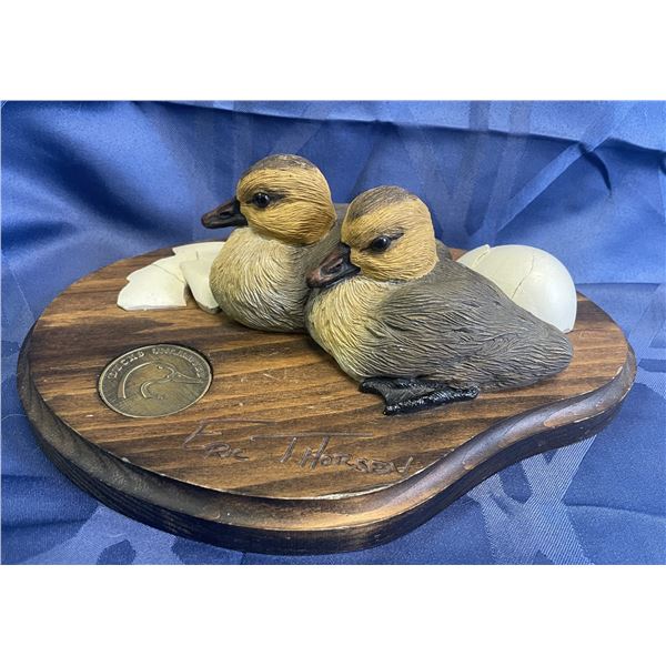 Sculpture by Eric Thorsen for Ducks Unlimited , Ducklings that have just hatched with eggs