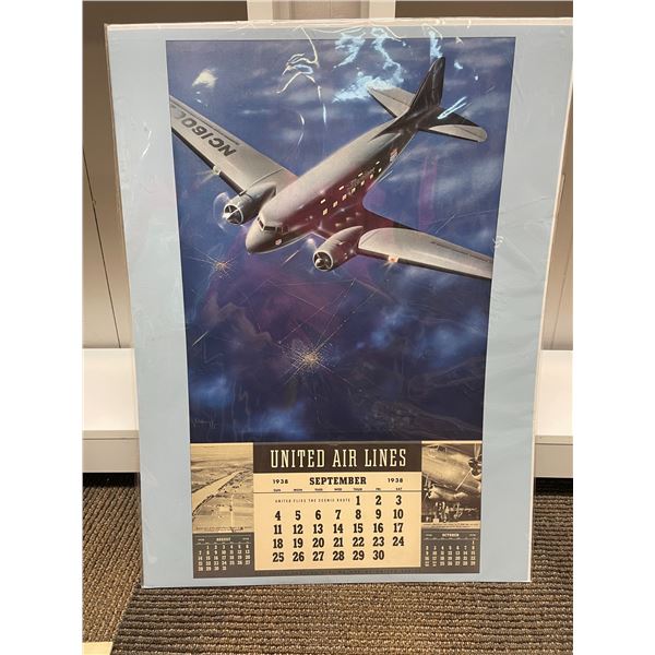 United Airlines Wall hanging September 1938 Calendar page