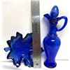 Image 2 : Blue Glass Vinegar bottle with topper and maple leaf candy dish