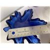 Image 3 : Blue Glass Vinegar bottle with topper and maple leaf candy dish