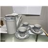 Image 1 : TWO Tea Pots with Tea Cups, one tea pot is missing lid