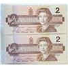 Image 1 : 2 crisp uncirculated 1986 Canadian Bird Series two-dollar bank notes.