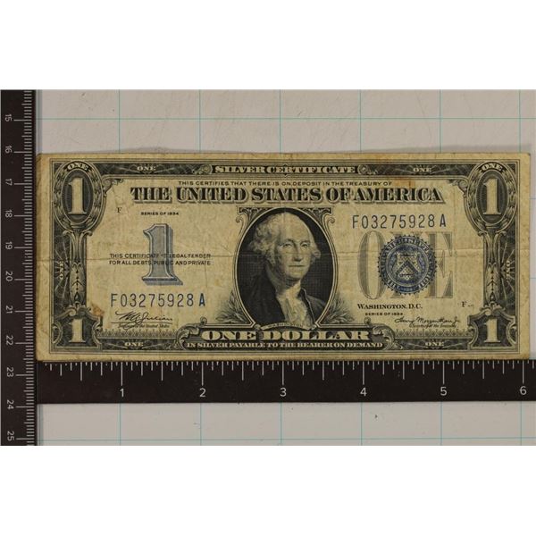 1934 US $1 FUNNY BACK SILVER CERTIFICATE