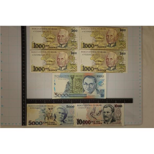 7-BANK OF BRASIL BILLS: 4-1000 CRUZEIROS, 2-5000