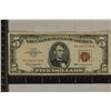 Image 1 : 1963 US $5 RED SEAL BILL EXTRA FINE 1 TINY STAIN