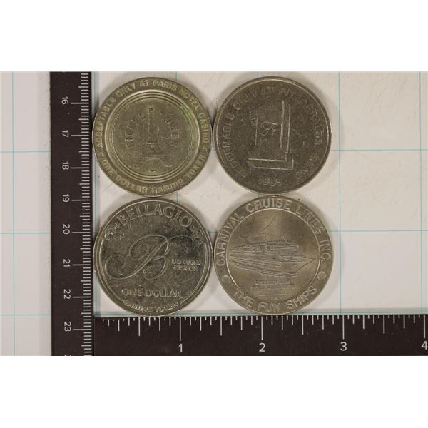 4-$1 METAL CASINO GAMING TOKENS: EIFFEL TOWER,