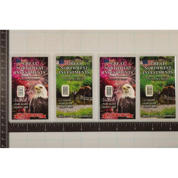 4-2.5 GRAINS .999 FINE SILVER INGOTS IN LAMINATED