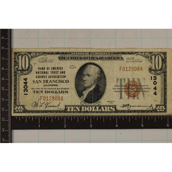 1929 US $10 NATIONAL CURRENCY FROM SAN FRANCISCO