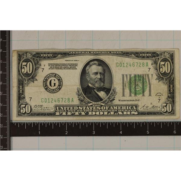 1928-A US REDEEMABLE IN GOLD ON DEMAND $50 BILL
