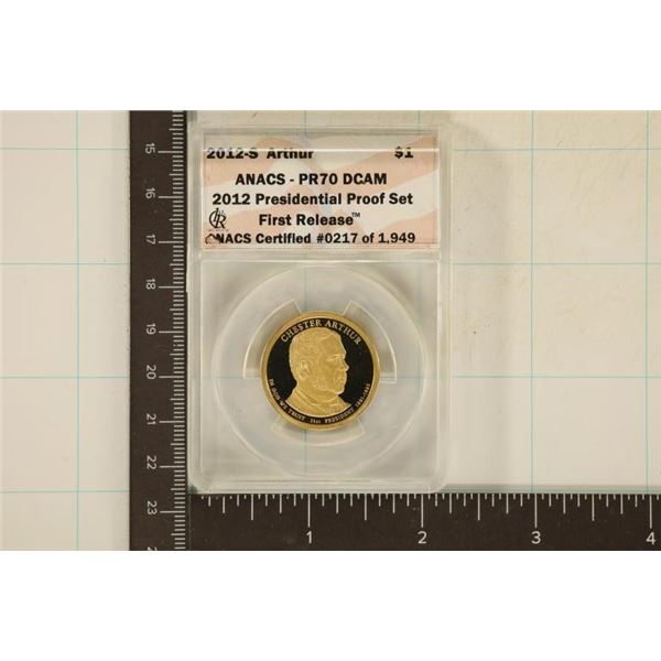 2012-S CHESTER ARTHUR PF $1 ANACS PR70 DCAM