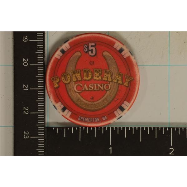 $5 CASINO GAMING CHIP PONDERAY CASINO BREMERTON