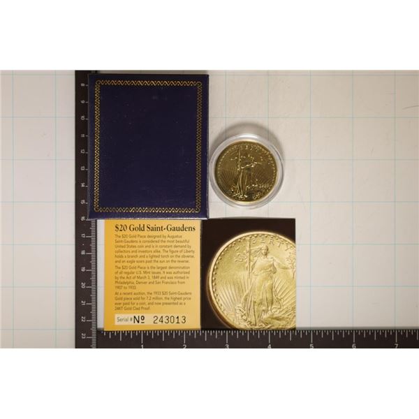 24KT GOLD LAYERED REPLICA OF ST. GAUDENS $20 GOLD