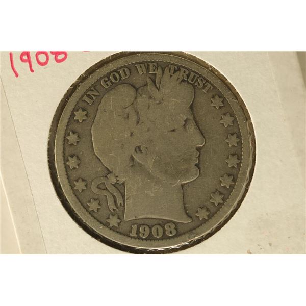 1908-O SILVER BARBER HALF DOLLAR VERY GOOD