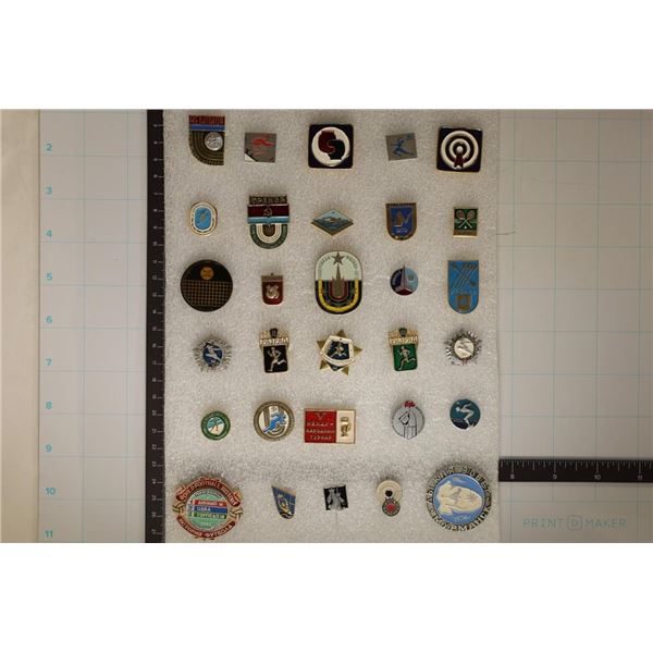30 ASSORTED METAL RUSSIAN SPORTS THEMED PINBACKS