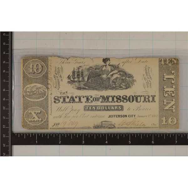 1862 US $10 CONFEDERATE STATES OF AMERICA BILL
