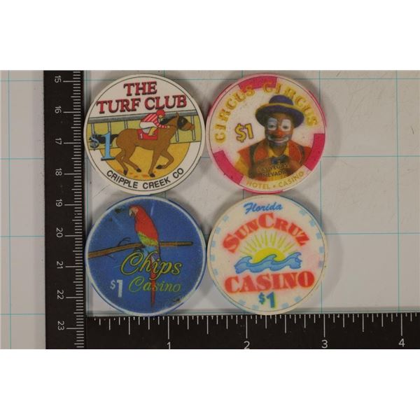 4-PLASTIC $1 CASINO GAMING CHIPS: THE TURF CLUB-