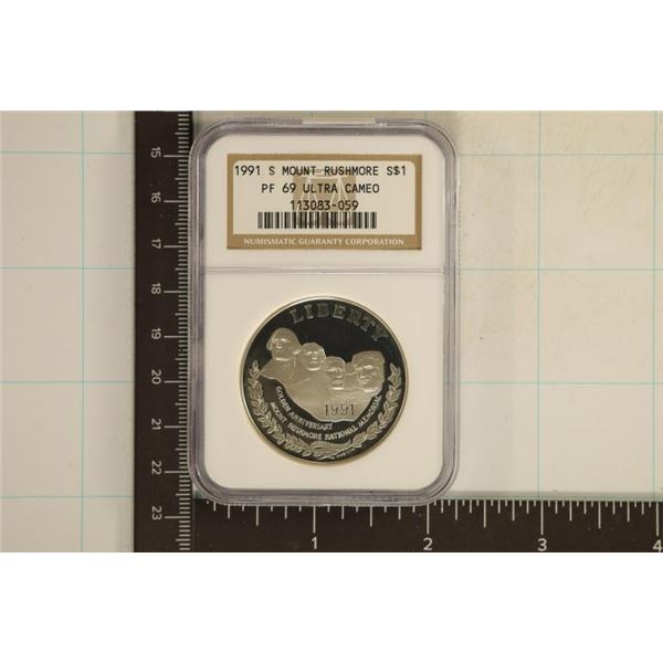 1991 MT. RUSHMORE SILVER DOLLAR NGC PF69 ULTRA CAM