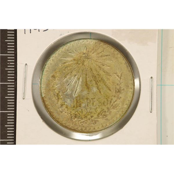 1943-M MEXICO SILVER CAP & RAYS PESO .3857 OZ. ASW