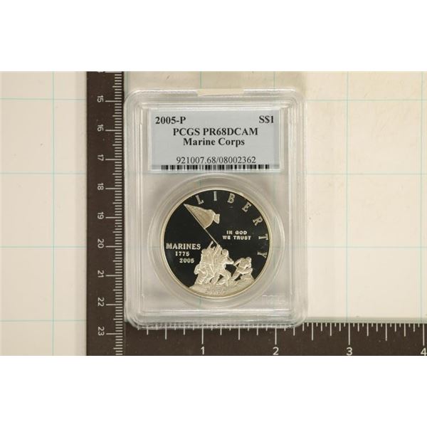 2005-P MARINE CORP SILVER DOLLAR PCGS PR68 DCAM