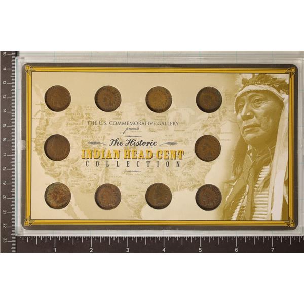 INDIAN HEAD CENT 10 COIN COLLECTION IN CARDBOARD