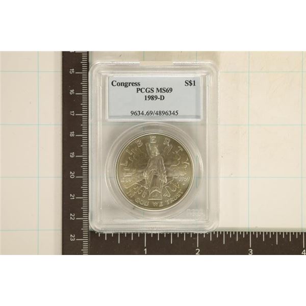 1989-D CONGRESS SILVER DOLLAR PCGS MS69