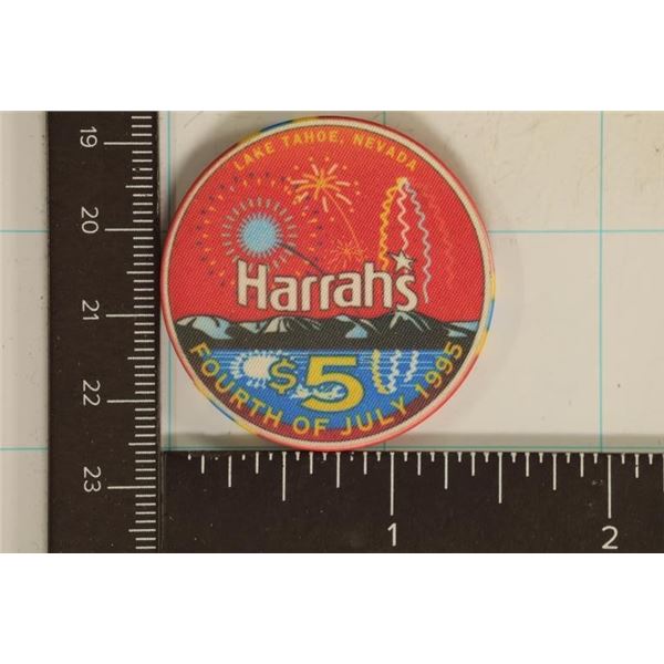 $5 HARRAH'S FOURTH OF JULY 1995 CASINO CHIP LAKE