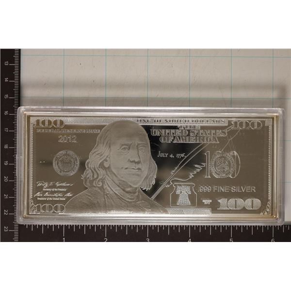 1 TROY OZ .999 FINE SILVER PF REPLICA OF A US $100