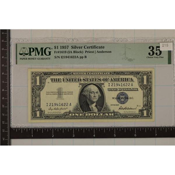 1957 US $1 SILVER CERTIFICATE PMG CHOICE VF 35