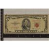 Image 1 : STAR NOTE 1953-B US RED SEAL $5 NOTE CIRCULATED