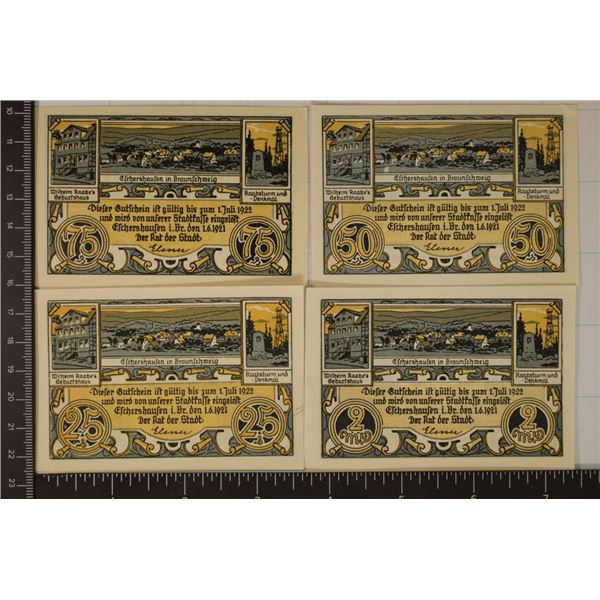 4-1922 CU GERMAN NOTGELDS: 1-2 MARK, 25,50 & 75