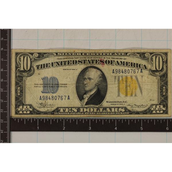 1934-A US $10 NORTH AFRICA SILVER CERTIFICATE