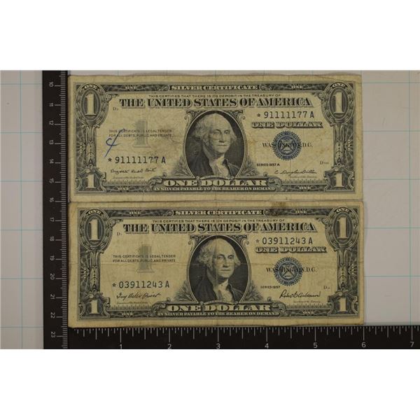 2 US STAR NOTE $1 SILVER CERTIFICATES: FUN SERIAL