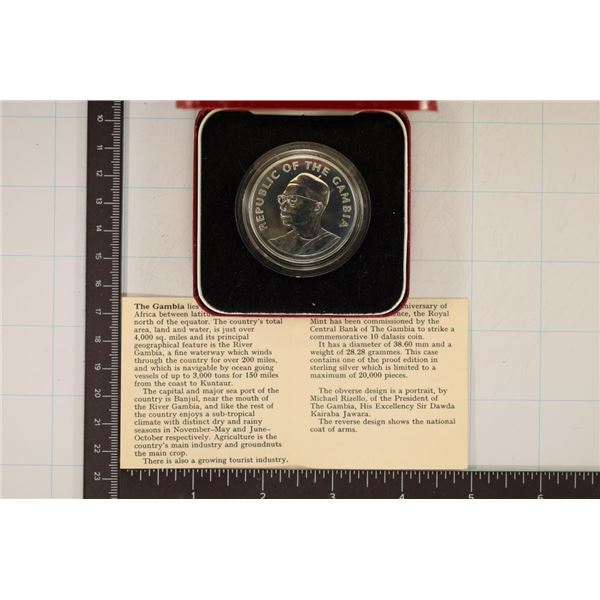 1975 GAMBIA SILVER PROOF 10 DALASIS COIN IN