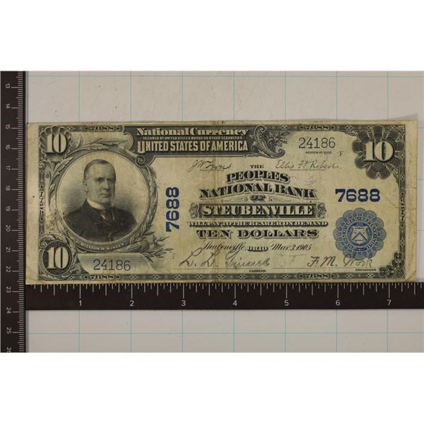 STEUBENVILLE OHIO 1902 US LARGE SIZE $10 NATIONAL