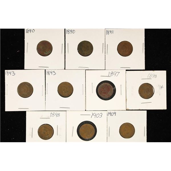 10 ASSORTED INDIAN HEAD CENTS 1890-1909