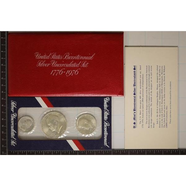 1976 US SILVER 3 COIN BICENTENNIAL UNC SET