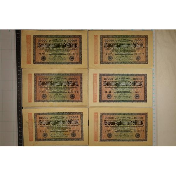 6-1923 GERMAN 20000 MARK BANK NOTES, BILLS