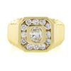 Image 4 : Mens 14k Yellow Gold 1.13 ctw Bezel Oval & Square Halo Diamond Ribbed Shank Ring
