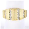 Unisex 14K Gold 0.60 ctw Round Diamond Grooved Channel Brushed Wide Band Ring