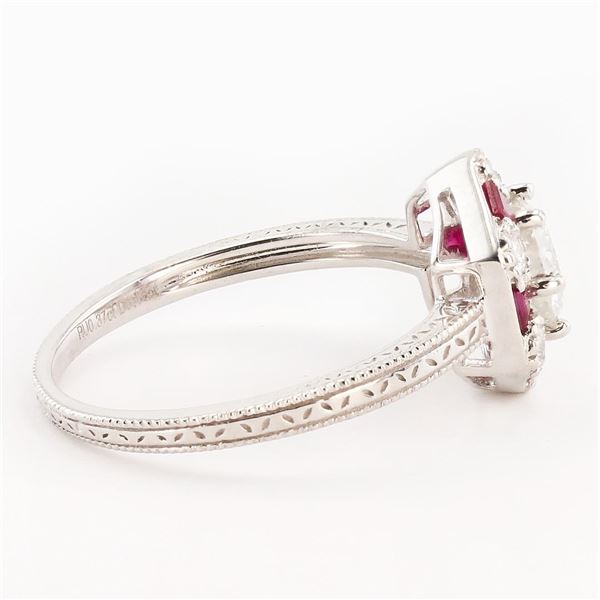 0.88 ctw Diamond and 0.37 ctw Ruby Platinum Ring