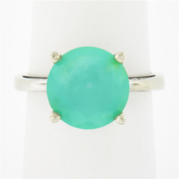 Unique 14K White Gold Round Faceted Peruvian Opal Solitaire Engagement Ring