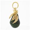 Vintage 14k Gold Bulb Shape Green Tourmaline Pear & Hand Wire Leaf Charm Pendant