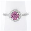 NEW Martin Flyer Platinum 1.57 ctw Round Pink Sapphire w/ Pave Diamond Halo Ring
